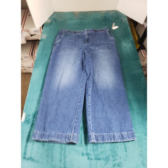 Talbots Jeans Size 8 Womens Blue Pants Stretch Ladies Mid Rise Wide Leg Crop NWT - Picture 1 of 15